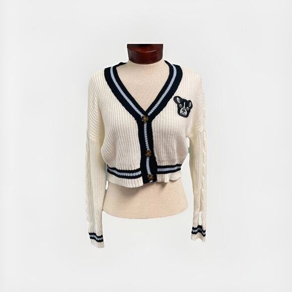No Comment Sweaters - Womens Preppy Cardigan Sweater Size Medium Puppy Love Collegiate Academia